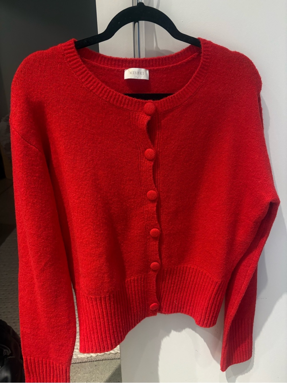Meshki Red Button-Front Knit Sweater